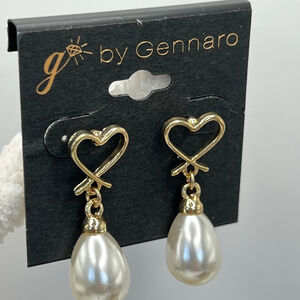 Gennaro Gold Heart Pearl Dangle Earrings